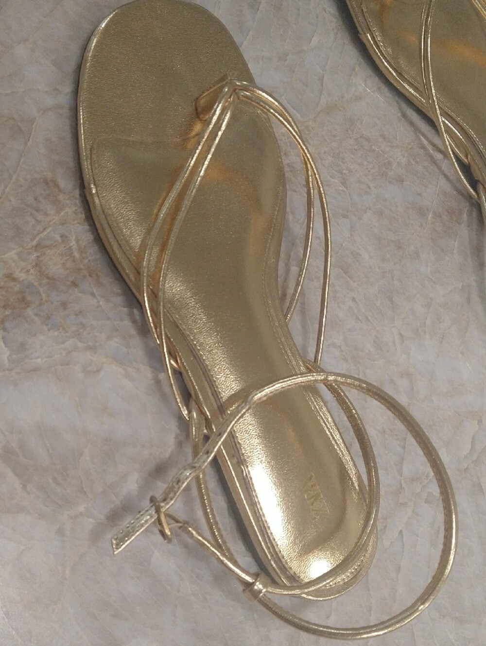 Zara  39 Metallic Gold Slim-Strap Ankle Wrap Sandals Sz 9 - Picture 3 of 8